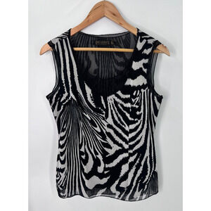 Picadilly Fashion Sleeveless Lined Scoop Neck Top Black & White Print Women's M